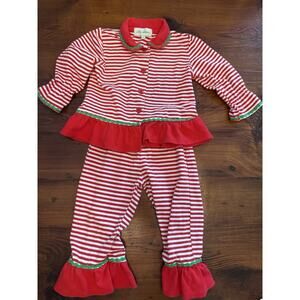 All Mine Baby Girl 2 Piece Stripe Christmas PJ's 18 Months Ruffles
